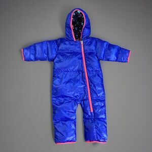 COLUMBIA Snuggly Bunny Bunting Snowsuit  Insulation Girl Sz 12-18 M Blue Fox